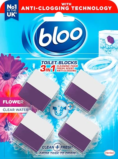 Bloo 3in1 Toilet Blocks Pack of 4 Limescale Remover Fresh Flowers