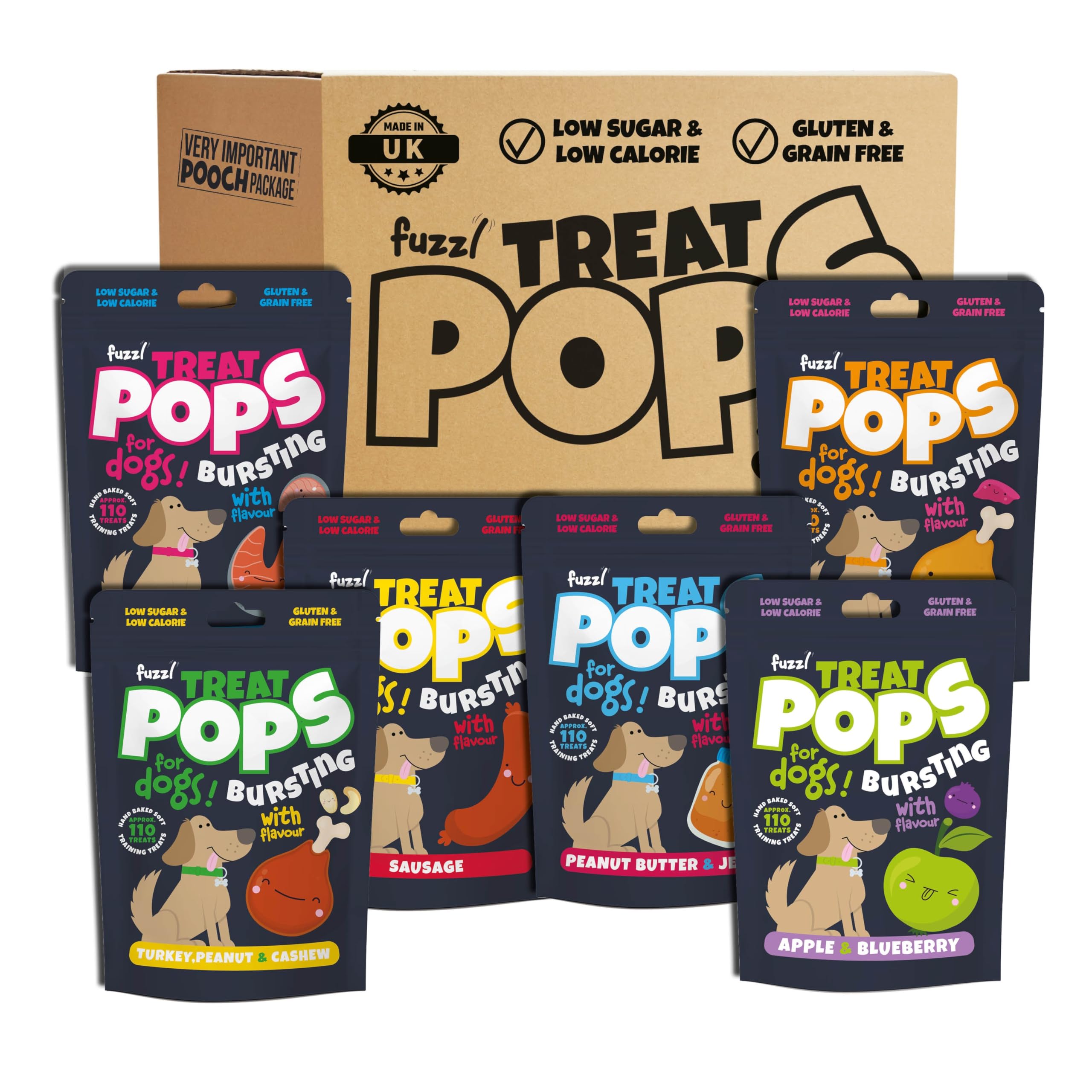 Fuzzl Treat Pops Natural Dog Treats Variety Pack 6 x 100g - Soft Baked Grain Free Dog Chews Biscuits - Training Treat for Small, Medium and Large Dogs