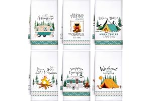 Set of 6 Camping Kitchen Towels White Absorbent Dishcloth Bonfire Tent Car Tea Towels 24 x 16 Inches with Funny Sayings Novel