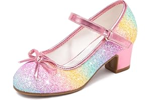 Osinnme Girls Dress Shoes Princess Shoes Sparkle Toddler High Heels Wedding Party Prom Footwear Cute Flower Mary Jane Pumps for Little Kids