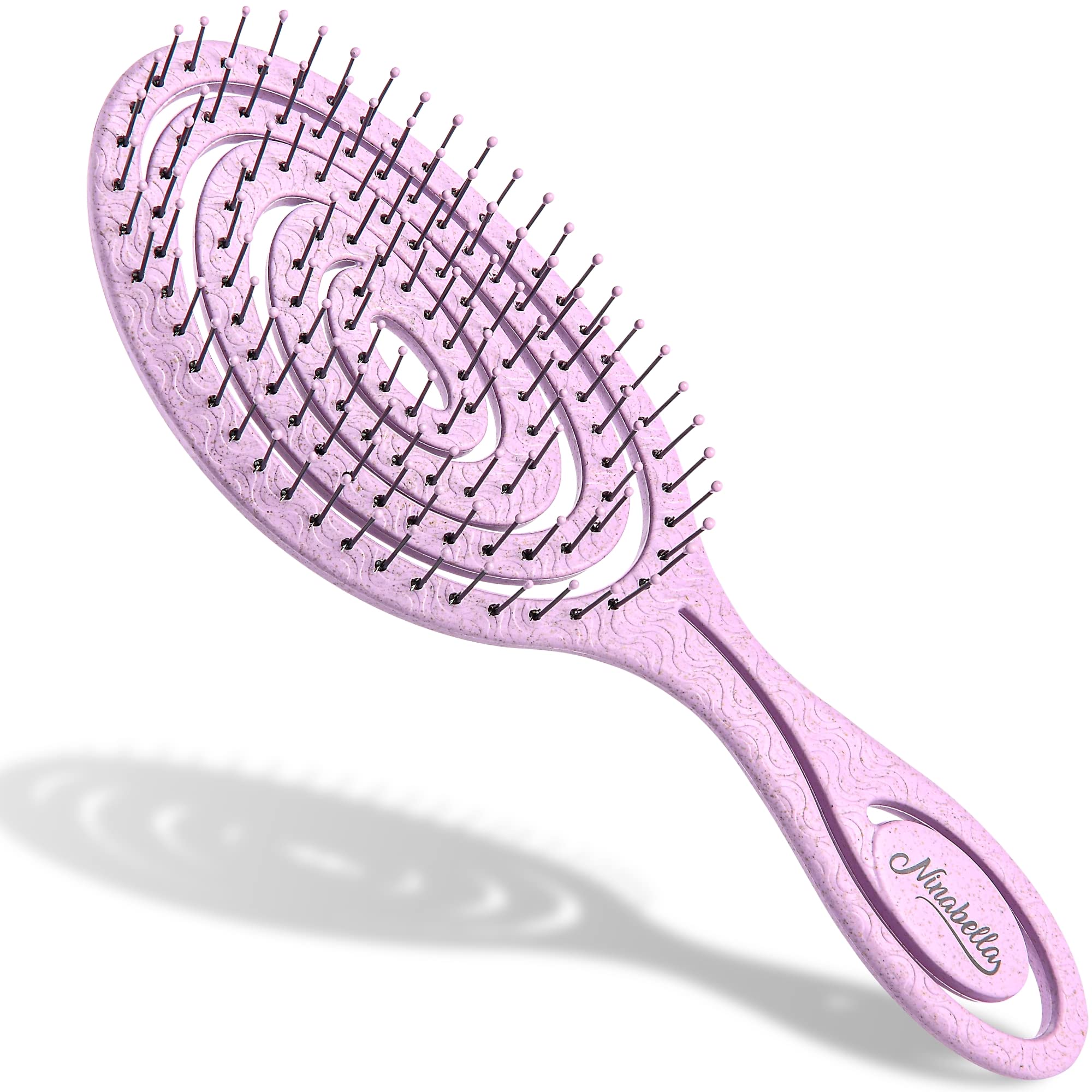 Ninabella Detangling Hair Brush for Women & Men - Does not Pull, Removes Tangles, Brushes for Straight, Curly & Wet Hair - Detangle Brush - Unique Spiral Hairbrush, Lilac — image 1