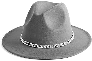 Gossifan Women Men Wide Brim Fedoran Hat with Chain Belt Buckle