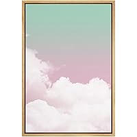SIGNWIN Framed Canvas Print Wall Art Large White Clouds Over Teal and Pink Transition Skyline Scenic Sky Digital Art Realism Modern Aerial Colorful for Living Room, Bedroom, Office - 16