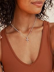 Silver Cross Necklaces for Women, Dainty Charm