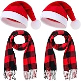 Cuffbow Christmas Santa Hat and Scarf Set Red Black Buffalo Plaid Scarf Santa Hat for Christmas Winter Party Gift