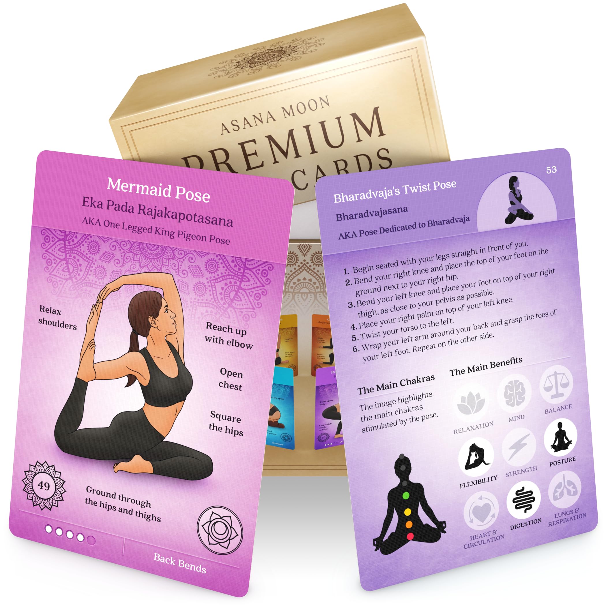 Photo 1 of Asana Moon Premium Yoga Cards – Deck with Over 120 Yoga Poses – Yoga Sequencing Deck with Yoga Cues and Sanskrit Names for Beginners and Teachers – Unique Yoga Gift for Women or Any Yoga Lover