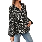 MakeMeChic Women's Maternity Blouse Long Sleeve V Neck Wrap Tops Ruffle Belted Maternity Clothes