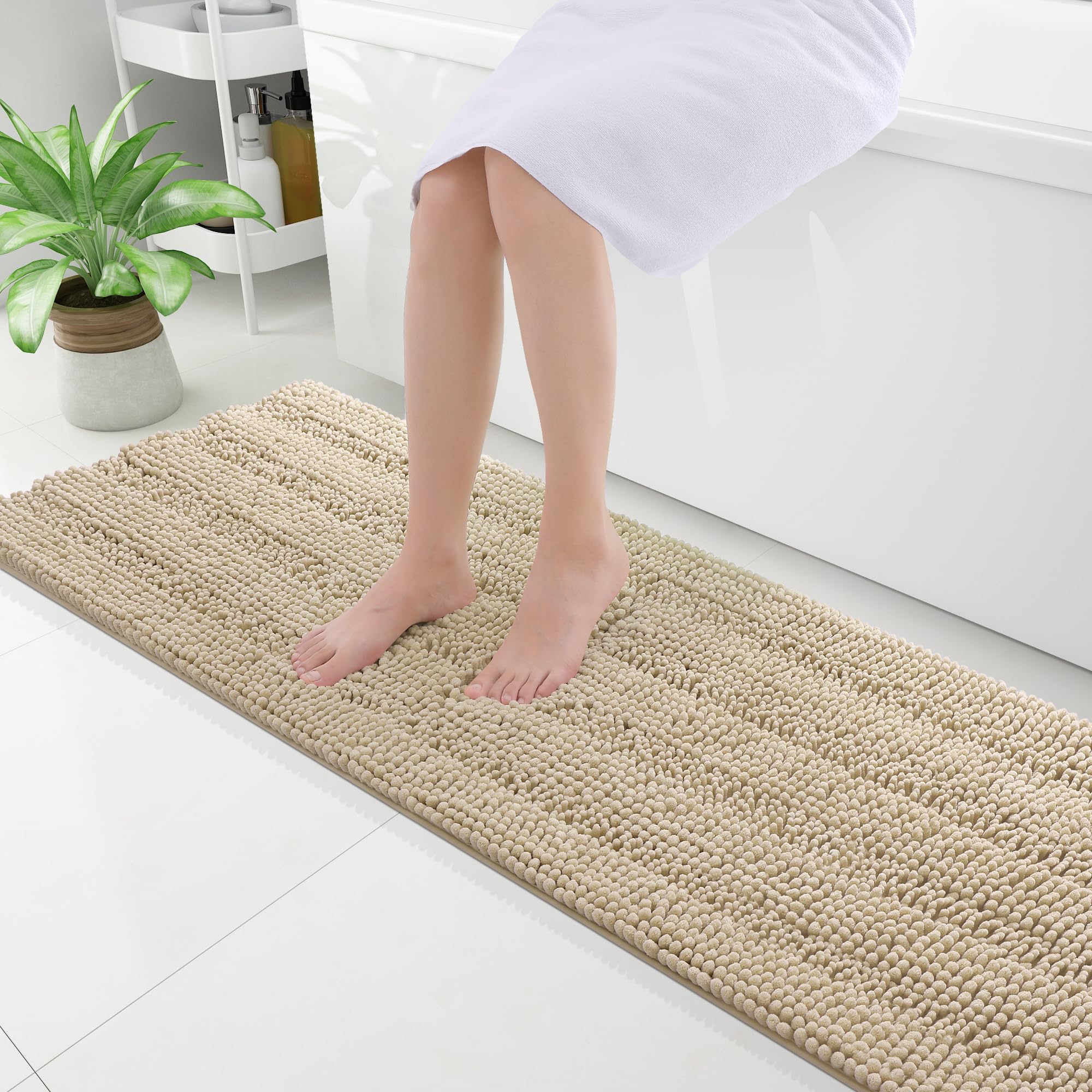 Grandaily Chenille Striped Bathroom Rug