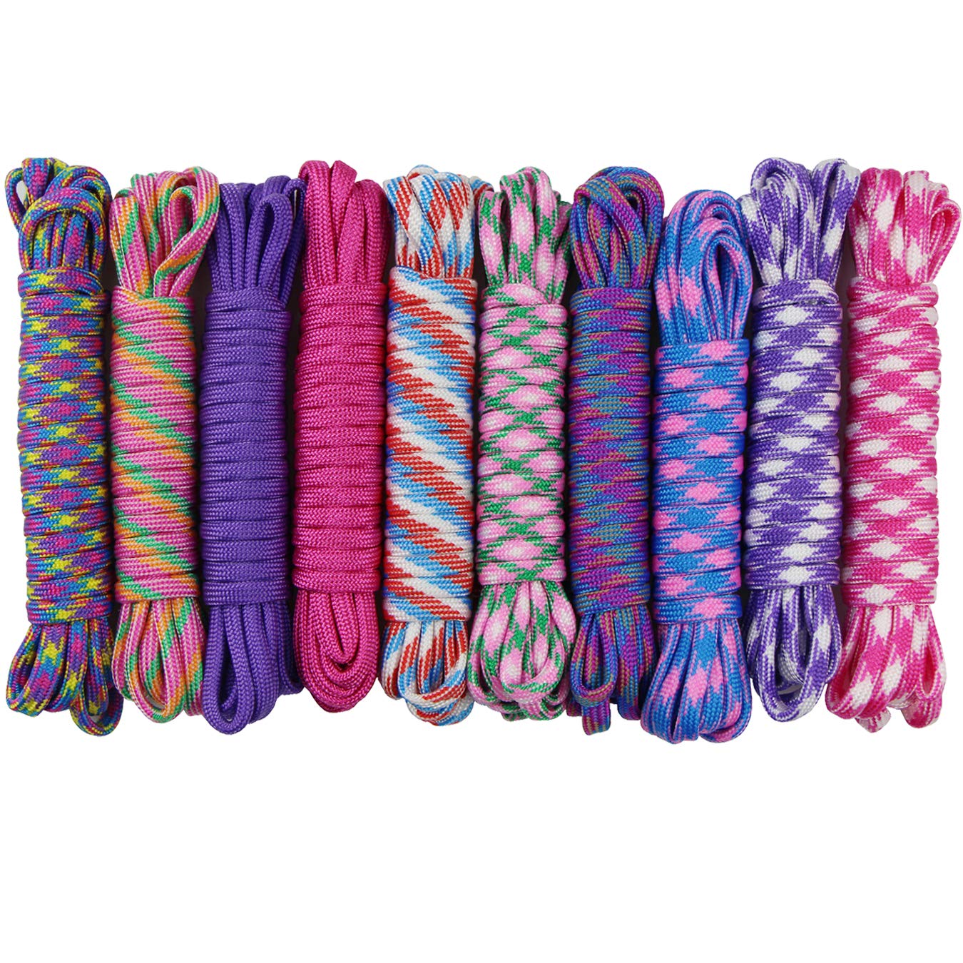 10pcs Color Paracord Bracelets Rope 7-Strand Nylon Rope DIY Manual Braiding for Outdoor Survival Rope, Lanyards, Keychain, Dog Collar, DIY Kit Craft Toy (10pcs x 10ft)