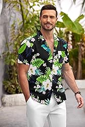 COOFANDY Mens Hawaiian Shirt Short Sleeve Floral