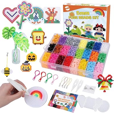 BLOT Fuse Beads Kit 24 Colors 5mm with Pegboards Tweezers Paper Keyrings