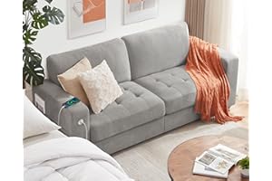 Ihanherry 89" Modern Sofas 3-Seats Couches for Living Room, Chenille Sofas with Extra Large Seat Width & Depth, USB/Type-C Charging Port & Side Pocket, Removable Medium Firm Sofa Cushion(Grey)