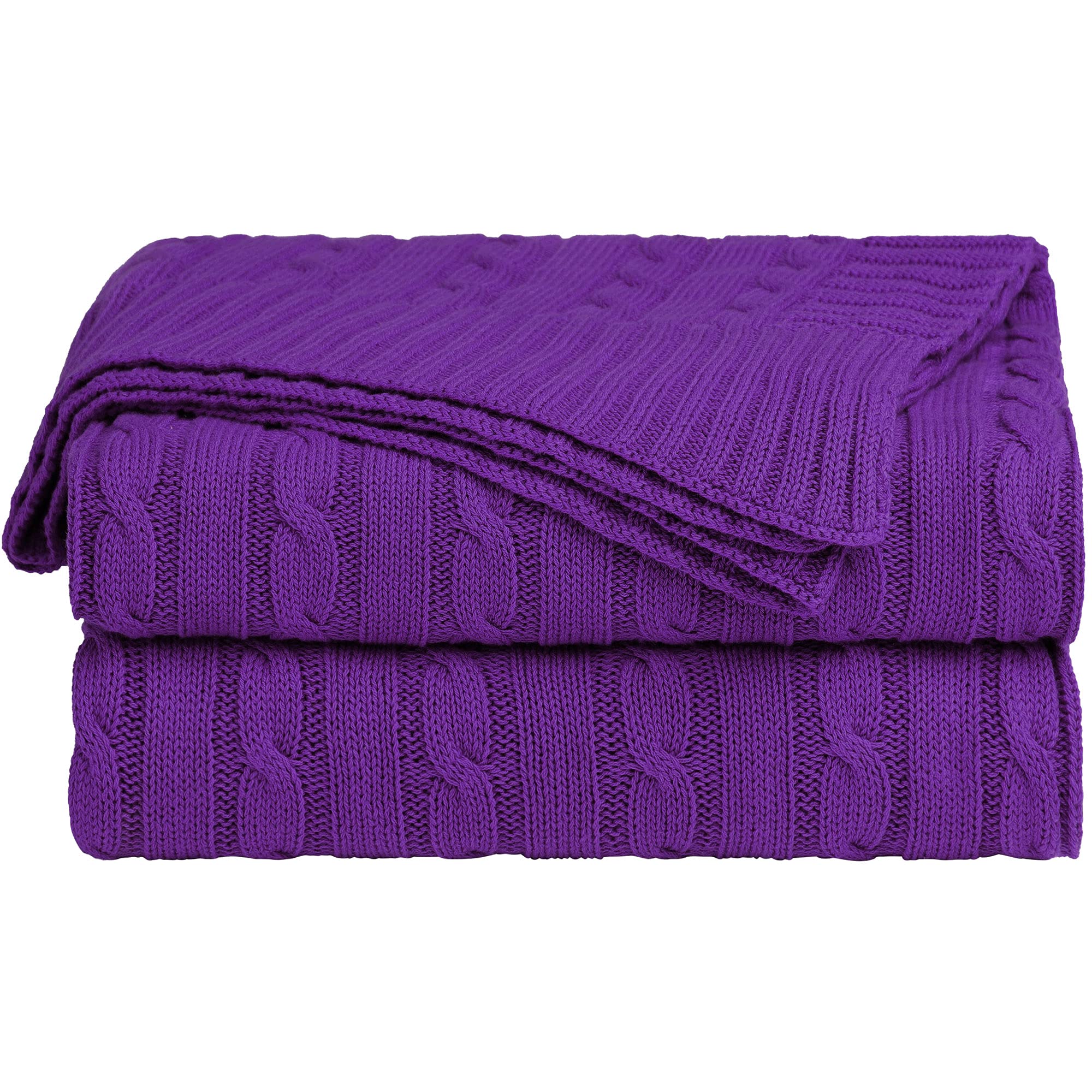 sourcing map Soft 100% Cotton Cable Knit Blanket for Sofa and Couch,Lightweight Knitted Throw Blanket，Home Decorative Blanket, 60"x 78" Purple