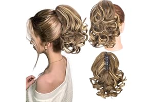 Isaic Short Ponytails Extension Claw Clip in Ponytails for Women 9 Inch Classic Loose Curly Wavy Pony Tails Hair Extensions Hair Pieces for Women (9 inch, 12H29)