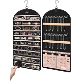 MATEIN Hanging Jewelry Organizer with Removable Zipper Jewelry Pouches, Tangle Free Necklace Hanger Wall Mount with Metal Hoo