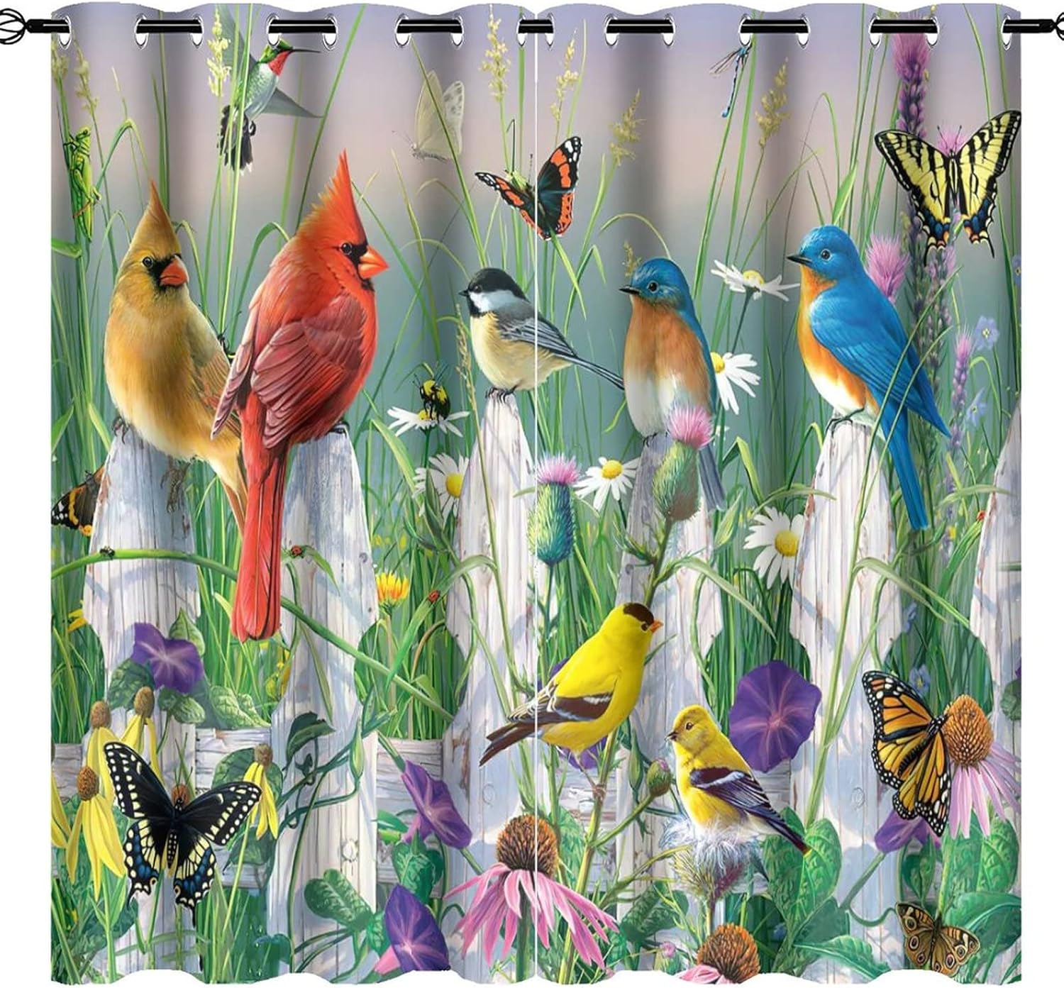 Outdoor Curtains - Cardinal Goldfinch Curtains,Spring Garden Bird Goldfinch Cardinal Butterfly Ultra Soft Premier Blackout Curtains,Thermal Insulated Bedroom Noise Reducing Patio Door Grommet Top,84x84in 2 Panels