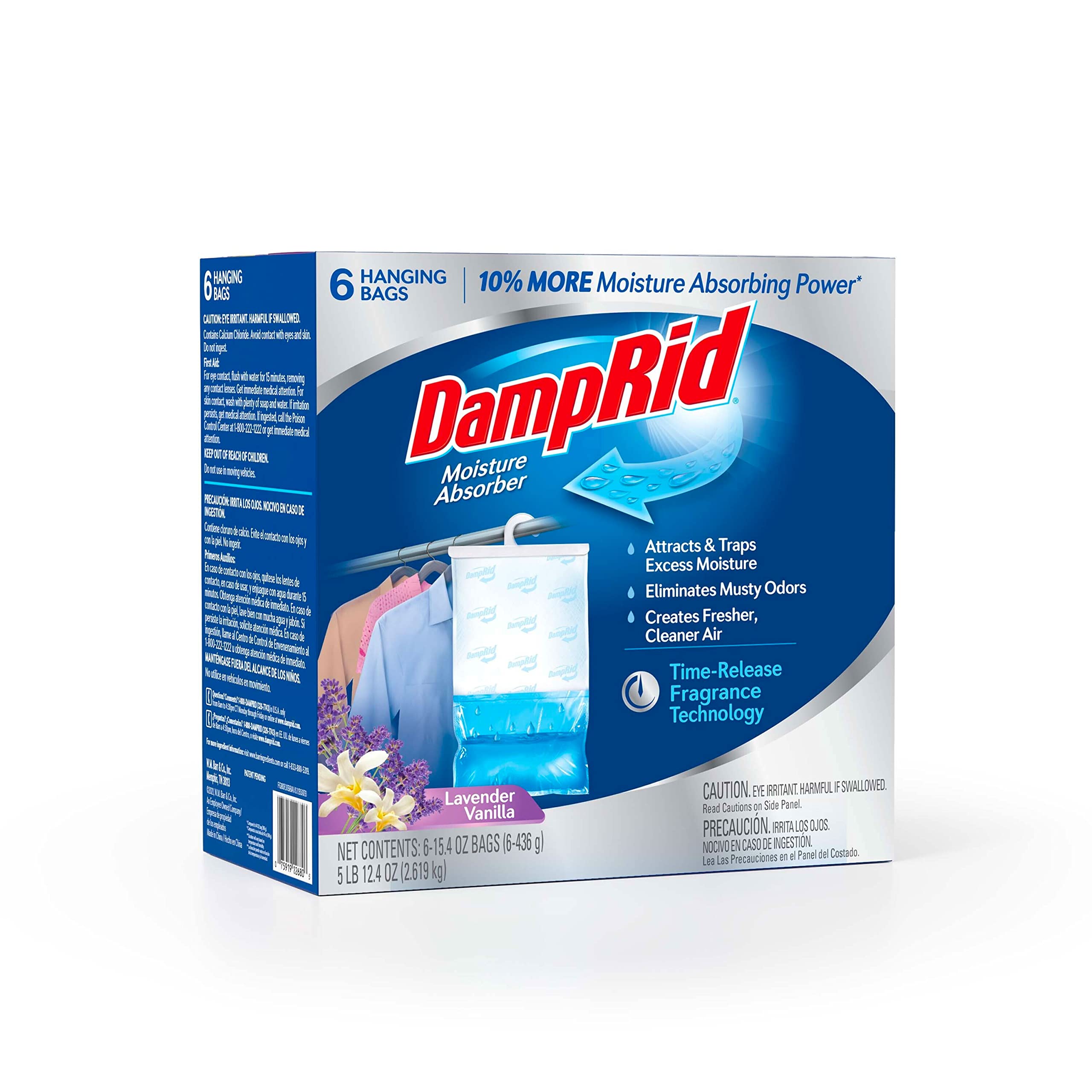 DampRid Lavender Vanilla Hanging Moisture Absorber, 15.4 oz., 6 Pack - Eliminates Musty Odors for Fresher, Cleaner Air, Ideal Moisture Absorbers for Closet, 10% More Moisture Absorbing Power*