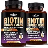 NEW AGE Biotin Collagen Keratin Hyaluronic Acid - 50,000mcg Hair Growth Vitamins for Men and Women, Nails, Hair, Skin Vitamins and DHT Blocker with Vitamin E Folic Acid Pumpkin Seed MSM- 180 Count