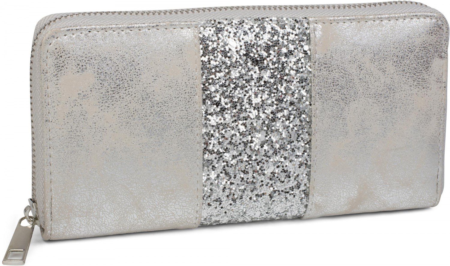 styleBREAKER Wallet with Surrounding Sequin Stripes, Zipper, Wallet, Women 02040056, Colour:Antique-Silver