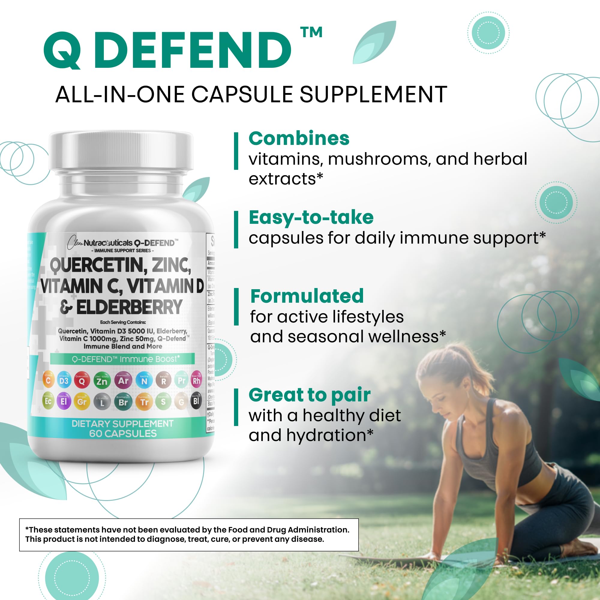 Clean Nutraceuticals Quercetin Zinc Vitamin C Vitamin D Bromelain Elderberry - Lung Immune Support Supplement Adults with Artemisinin, Sea Moss, Echinacea, Allergy Relief