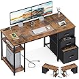 AODK 51 Inch Computer Desk with Fabric Drawers & USB Power Outlets, Reversible Home Office Desk with Storage Shelves, Work from Home, Modern Work/Writing/Study Table for Bedroom, Vintage