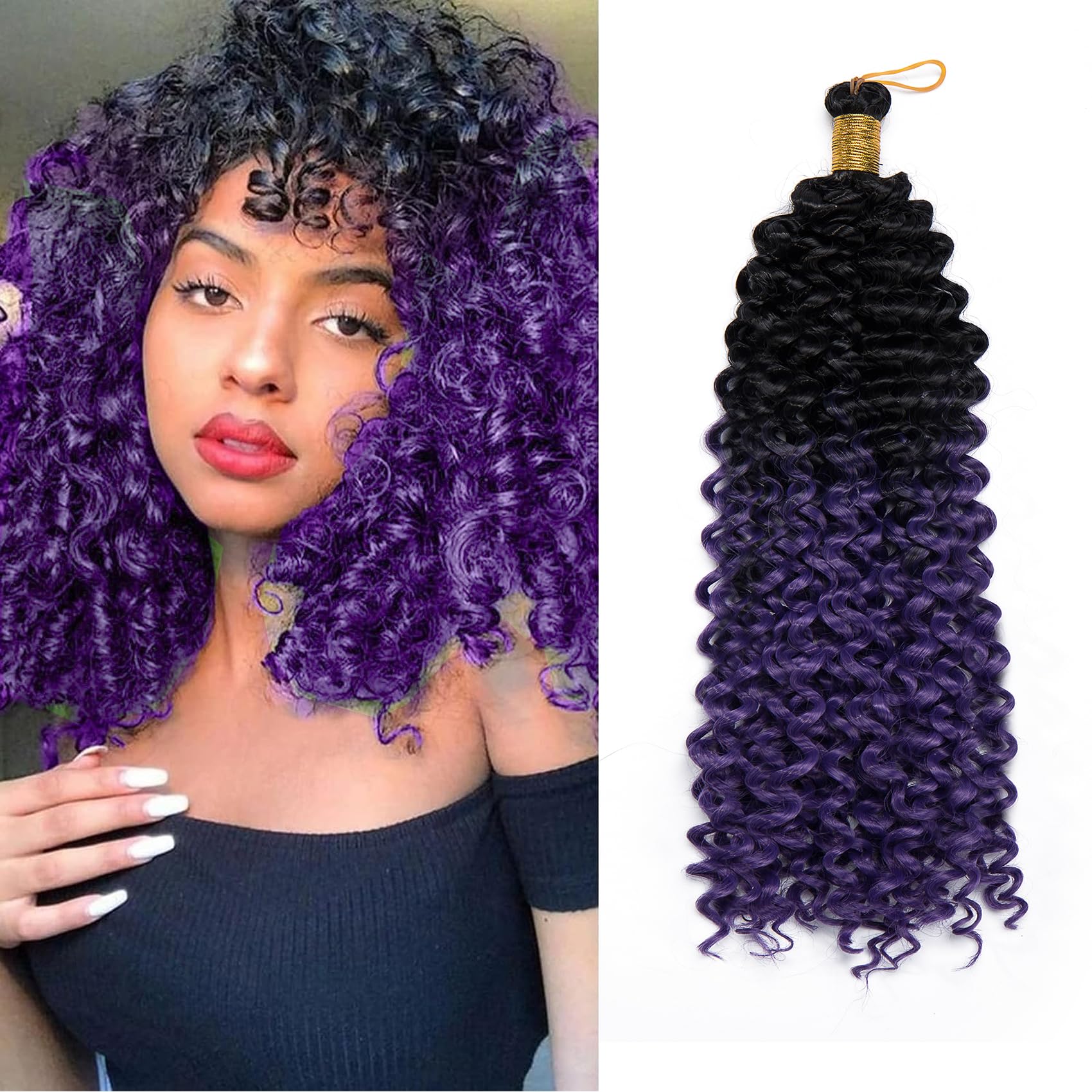 Braiding Hair Marlybob Crochet Hair Twist Braids 14inch Hairpiece Synthetic Afro Weave Hair Extensions - Black to Purple(water wave)