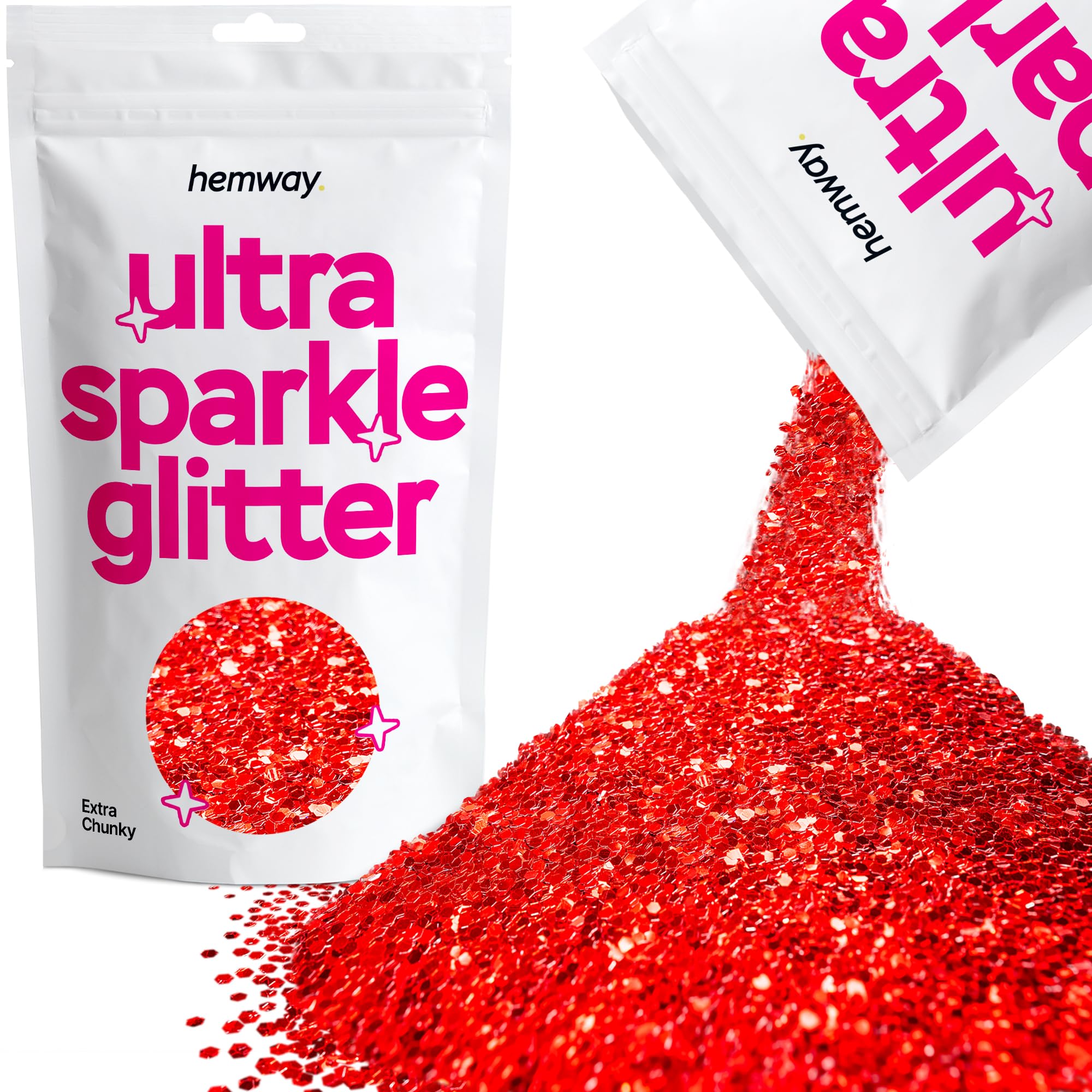 Hemway Ultra Sparkle Glitter Red 100g Extra Chunky | Glitter for Arts & Craft, Makeup, Nail Art, Crafting, Card Making, Sparkle Decoration