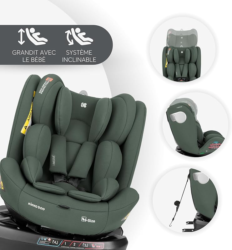 KikkaBoo Siège Auto Bébé 0 à 36 kg (40-150 cm) i-MOOVE 2, Rotation 360°, ISOFIX, i-Size, Dos & Face à la Route, Appuie-tête Réglable, Inclinable, Noir