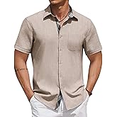 COOFANDY Mens Summer Shirts Casual Button Down Shirts Short Sleeve Untucked Shirt Khaki