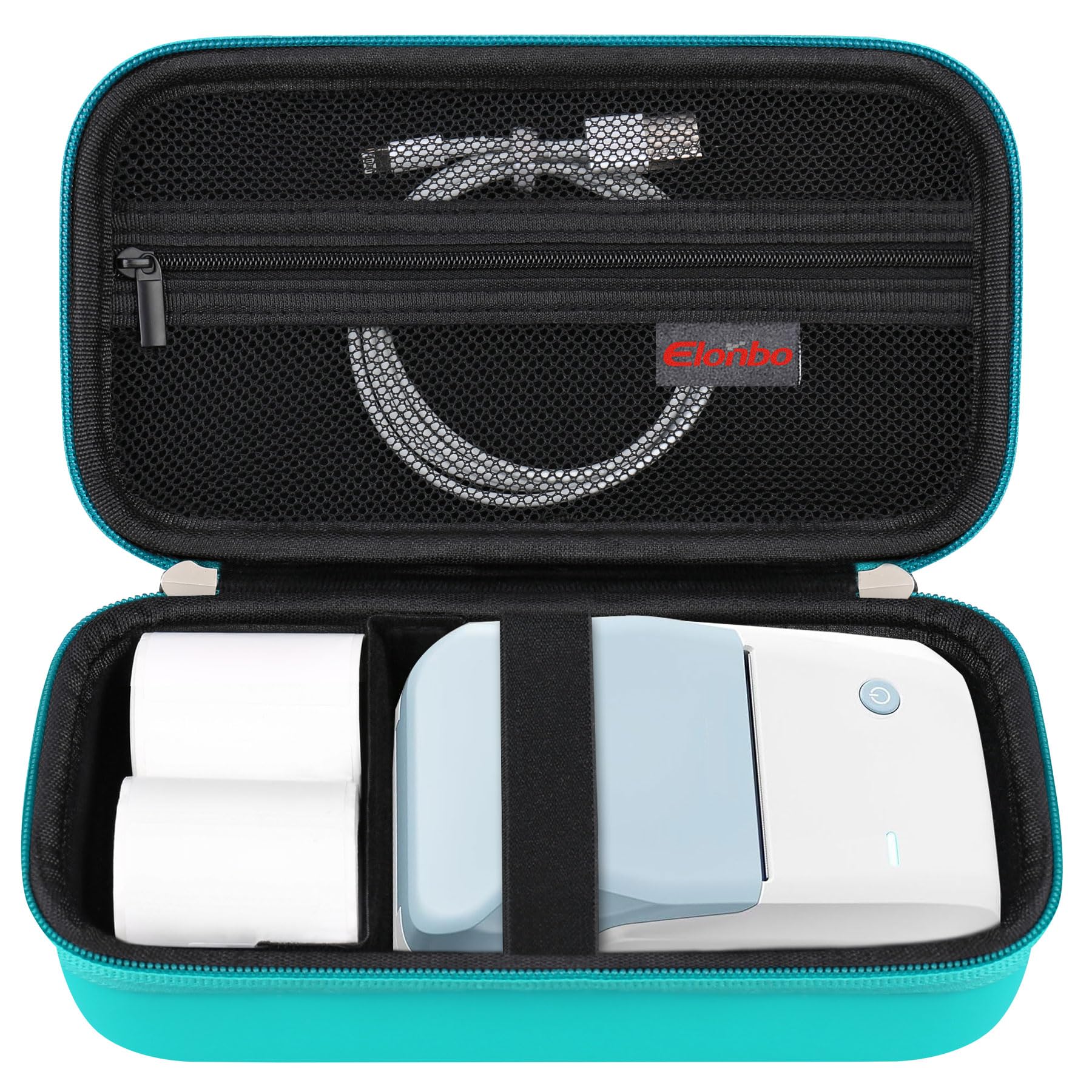 Elonbo Carrying Case for NIIMBOT B21 / B1 Label Maker Machine, Portable Mini Wireless Bluetooth Label Printer Travel Bag, Small Handheld Labeler Storage Holder, Mesh Pocket Fits Label Paper, Green