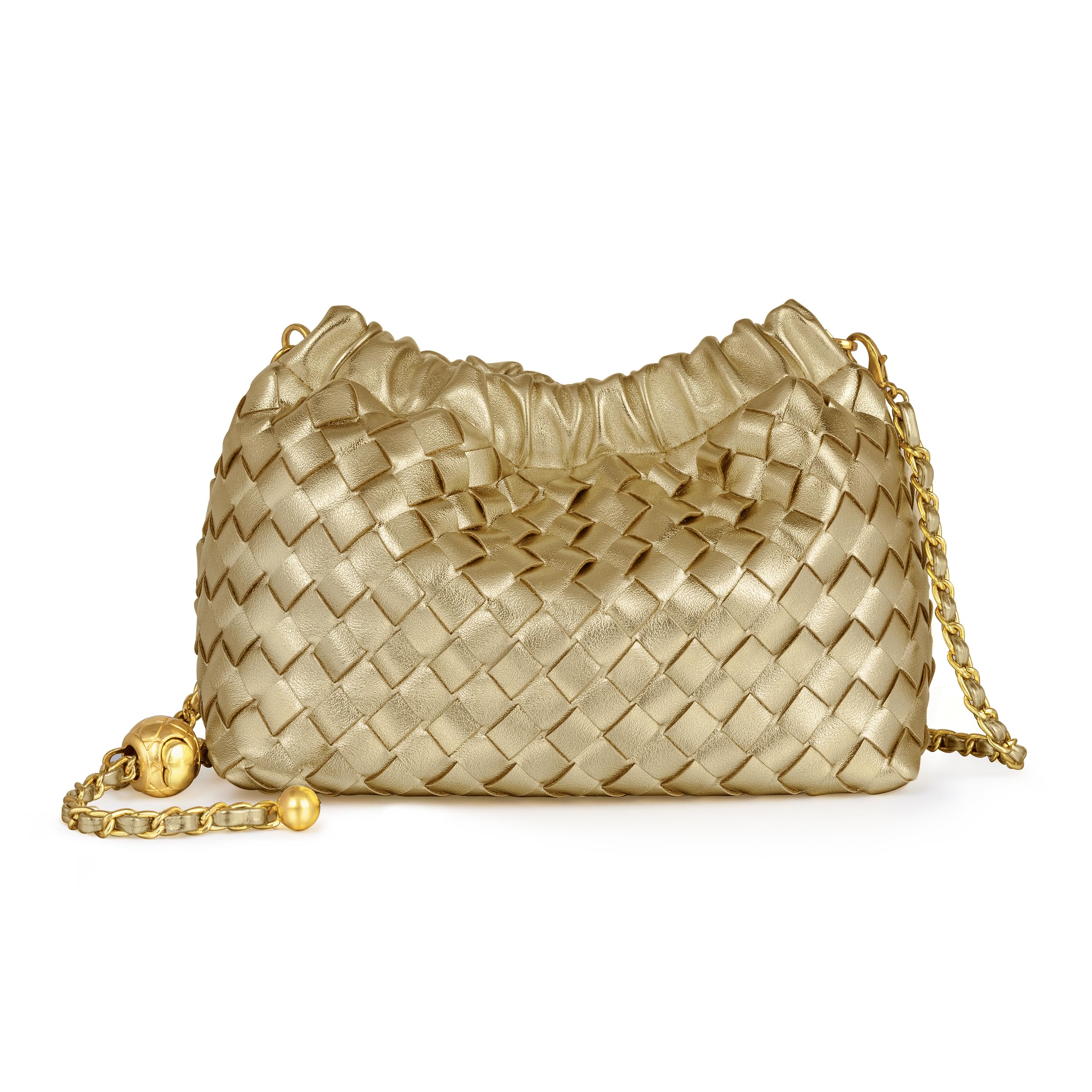 Photo 1 of Joryin Woven Women's Crossbody Bag & Evening Purse, Trendy Dumpling Clutch & Hobo Cloud Shoulder Bag Trendy Dumpling Clutch Vegan Leather, Champagne Gold