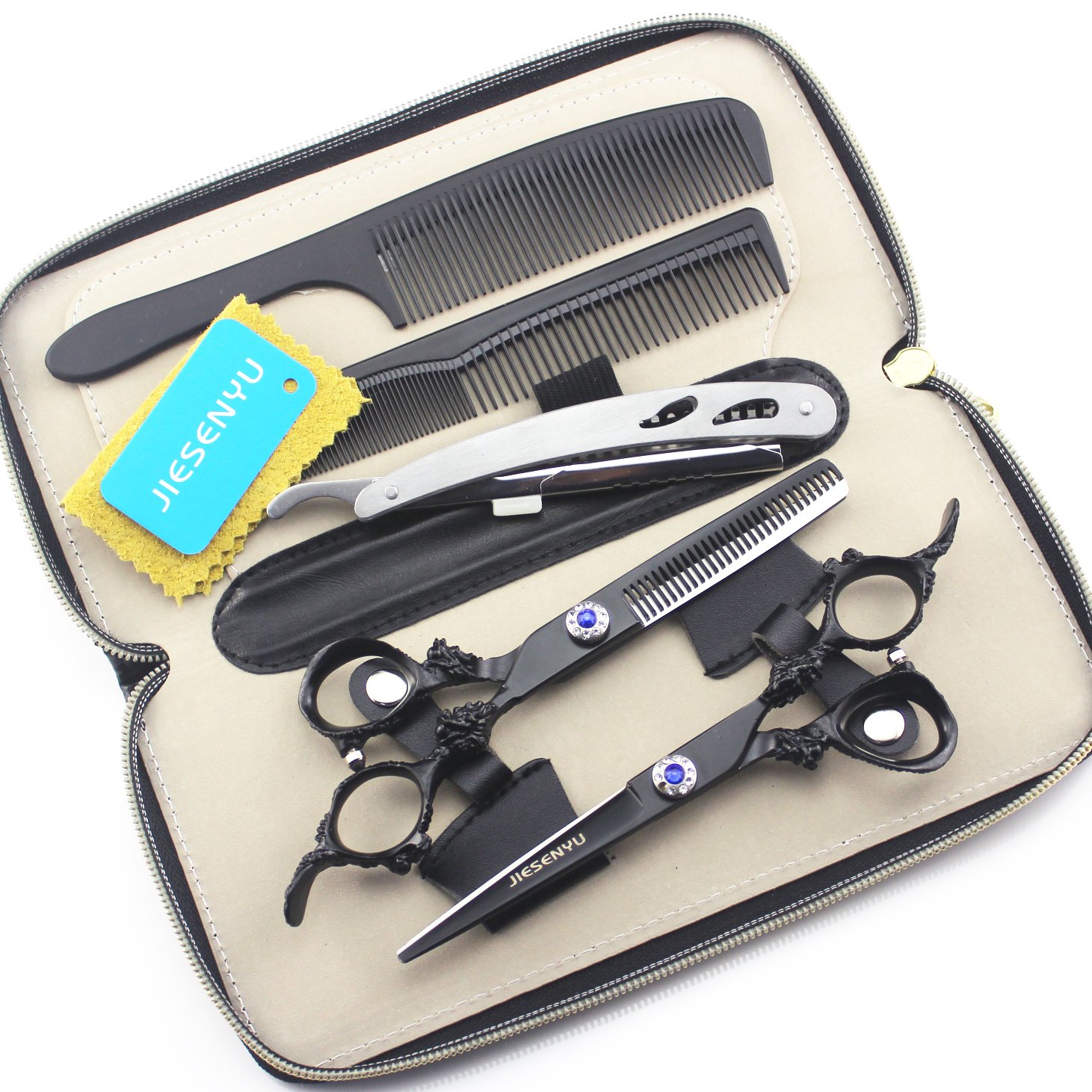 JIESENYU Professional Hairdressing Scissors Barber Hair Cutting Scissors/Shears 6 inch Stainless Steel shears (Black)