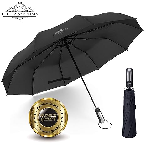 Premium Regenschirm Taschenschirm mit Auf-Zu-Automatik - The Classy Britain® - sturmfest bis 150 km/h, klein, leicht & kompak