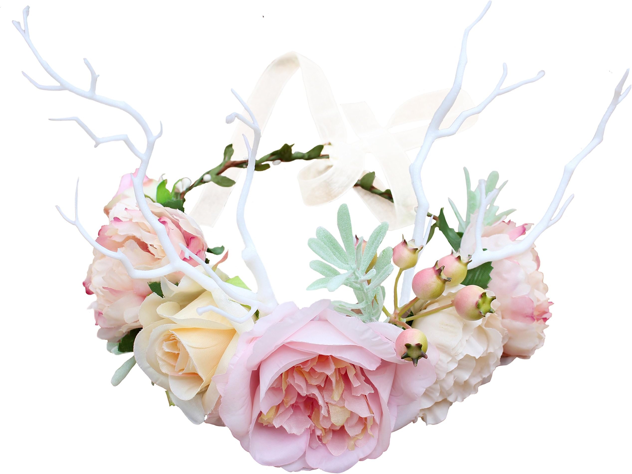 Vivivalue Boho Flower Crown Hair Wreath Halo Floral Garland Headband Headpiece with Ribbon Festival Wedding Party