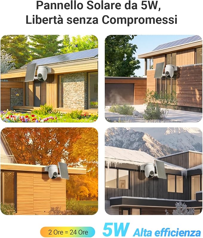 CB8 Lite 3K+ Telecamera WiFi Esterno con Pannello Solare, Auto-Zoom Tracking,100% Senza Fili, PTZ 360°, Rilevamento Persone/Veicoli, Visione Notturna a Colori, Audio Bidirezionale, Difesa Attiva