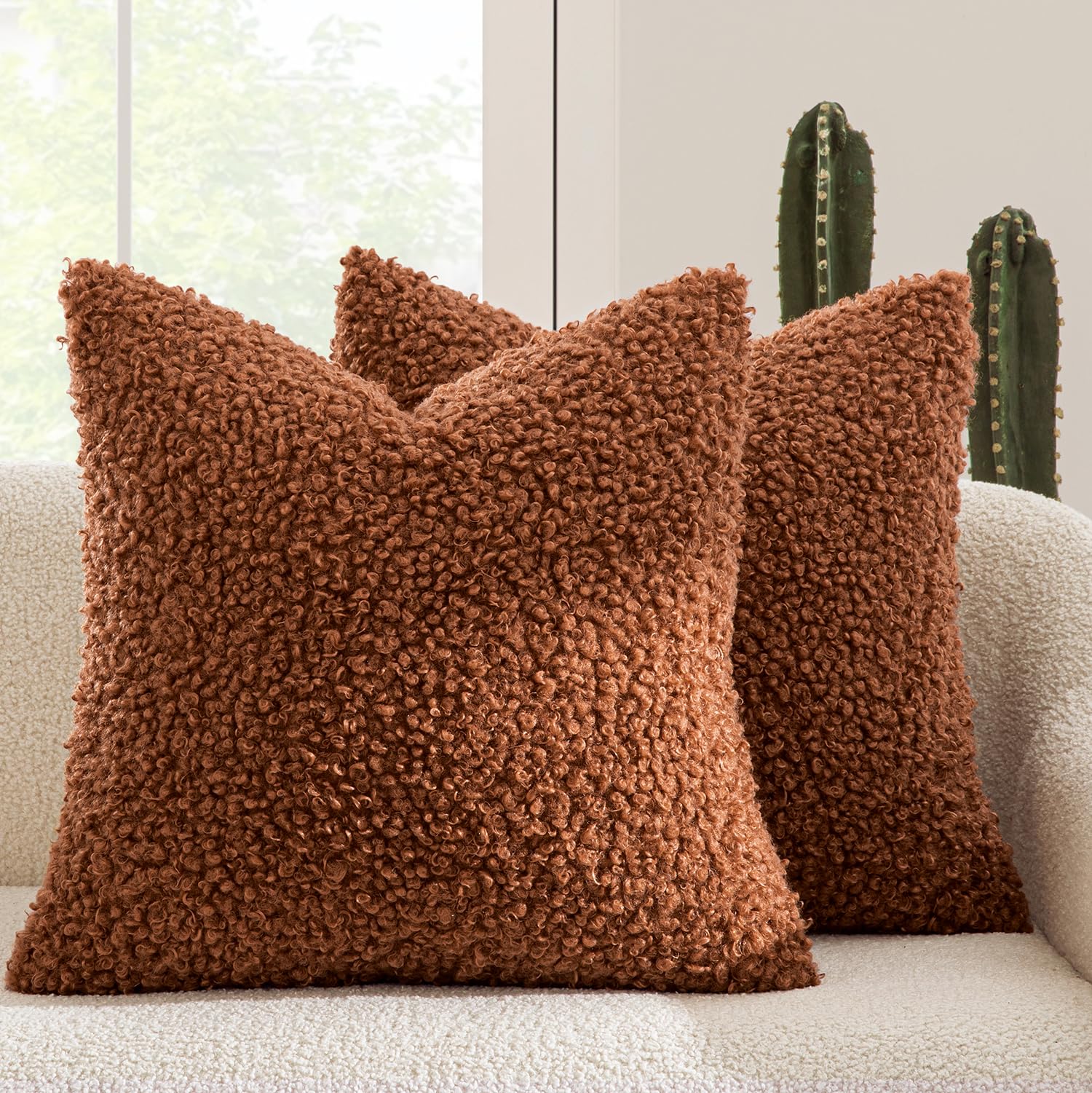 Photo 1 of MIULEE Pack of 2 Fall Throw Pillow Covers 20x20 Inch Neutral Rust Faux Fur Decorative Sherpa Pillow Covers Fuzzy Accent Soft Sheepskin Fleece Cushion Cases for Boho Home Decor Couch Living Room Bed