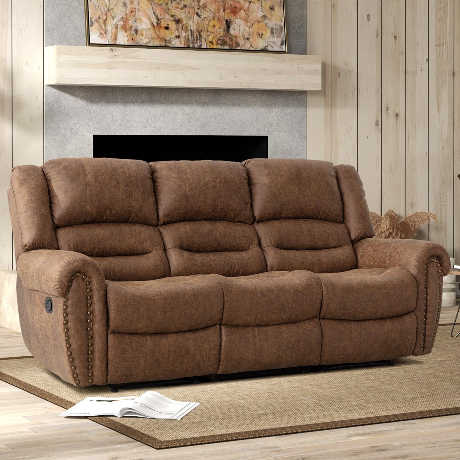 Photo 1 of ***Similar****Similar** Leather Reclining Sofa, 3 Seater Recliner Sofa Chair, Manual Reclining Couch Set for Living Room, Home Furniture Set, for Meeting Room, Brown (3 Seat Sofa)