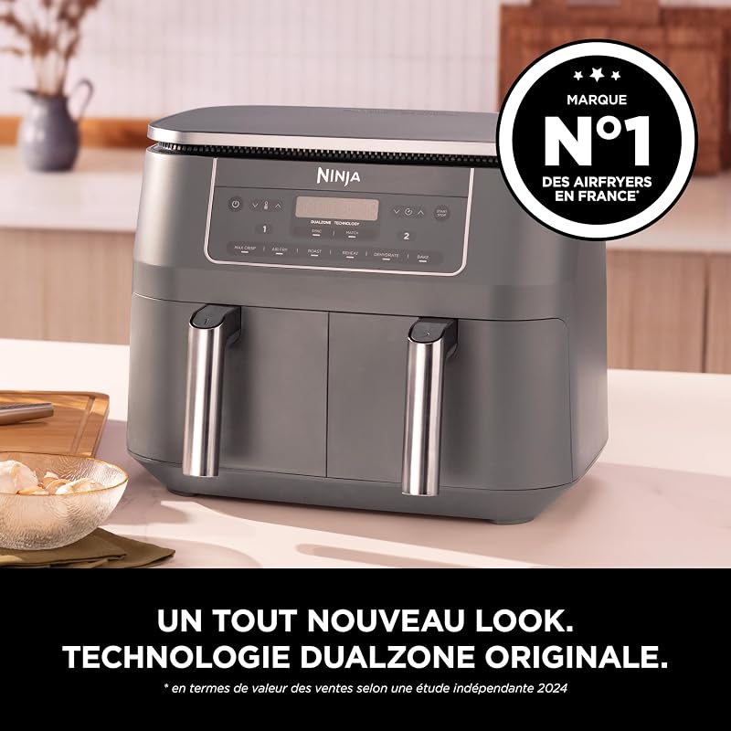 Air Fryer Dual Zone numérique, Friteuse à air, 2 compartiments, 7,6L