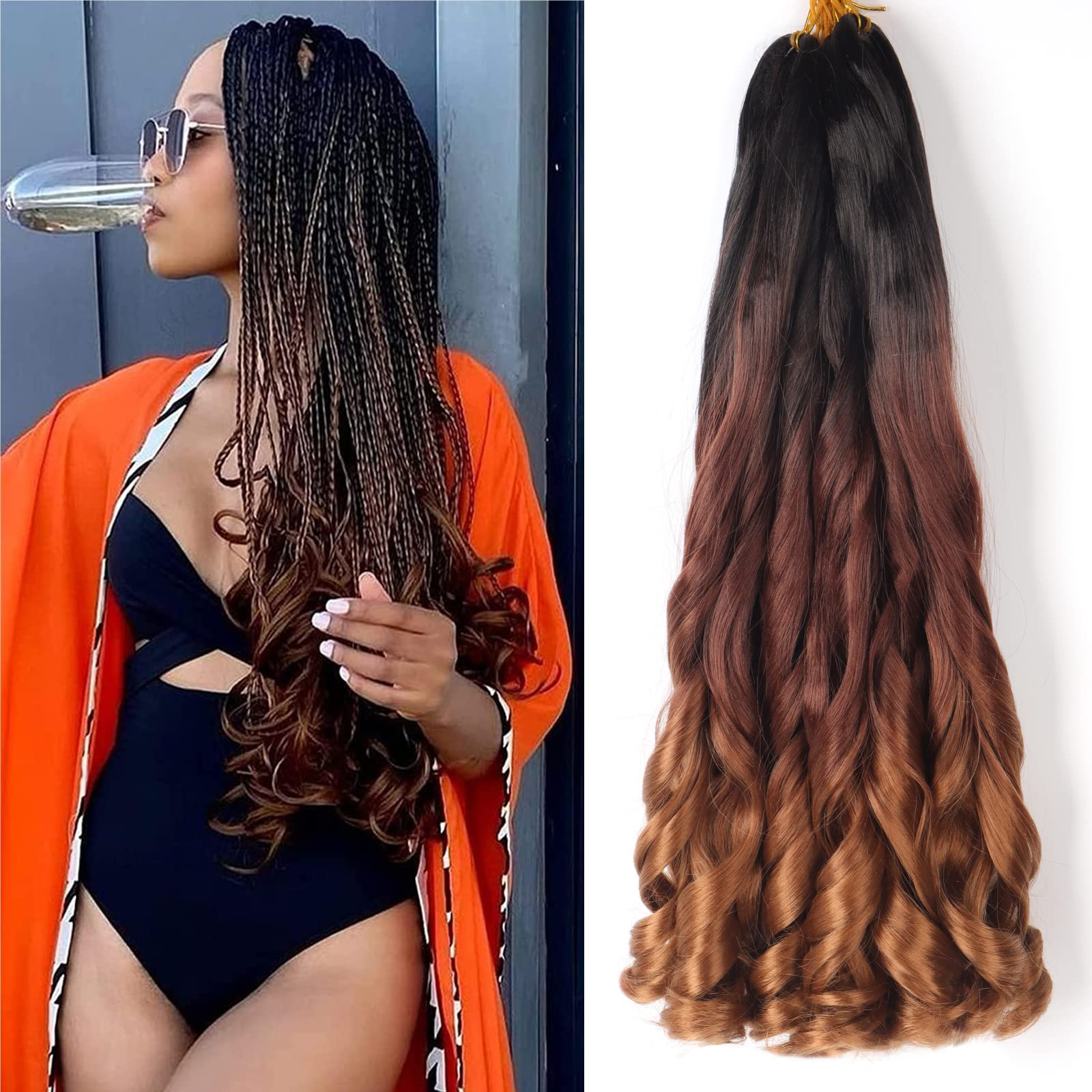 French Curly Braiding Hair 22 Inch 8Pack/lot Loose Wavy Spiral Curl Braids Crochet Hair Deep Wave Synthetic Extensions Pre Stretched Bouncy Braiding Hair(1B/33/30) — image 1