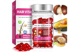 caqorzo Hair Treatment Serum, Hair Vitamin Serum Oils Capsule, Enriched with Vitamins A C E Pro B5, Moroccan Macadamia Avocado Oils, No Rinse and Safe for All Hair（Color Box Packaging）