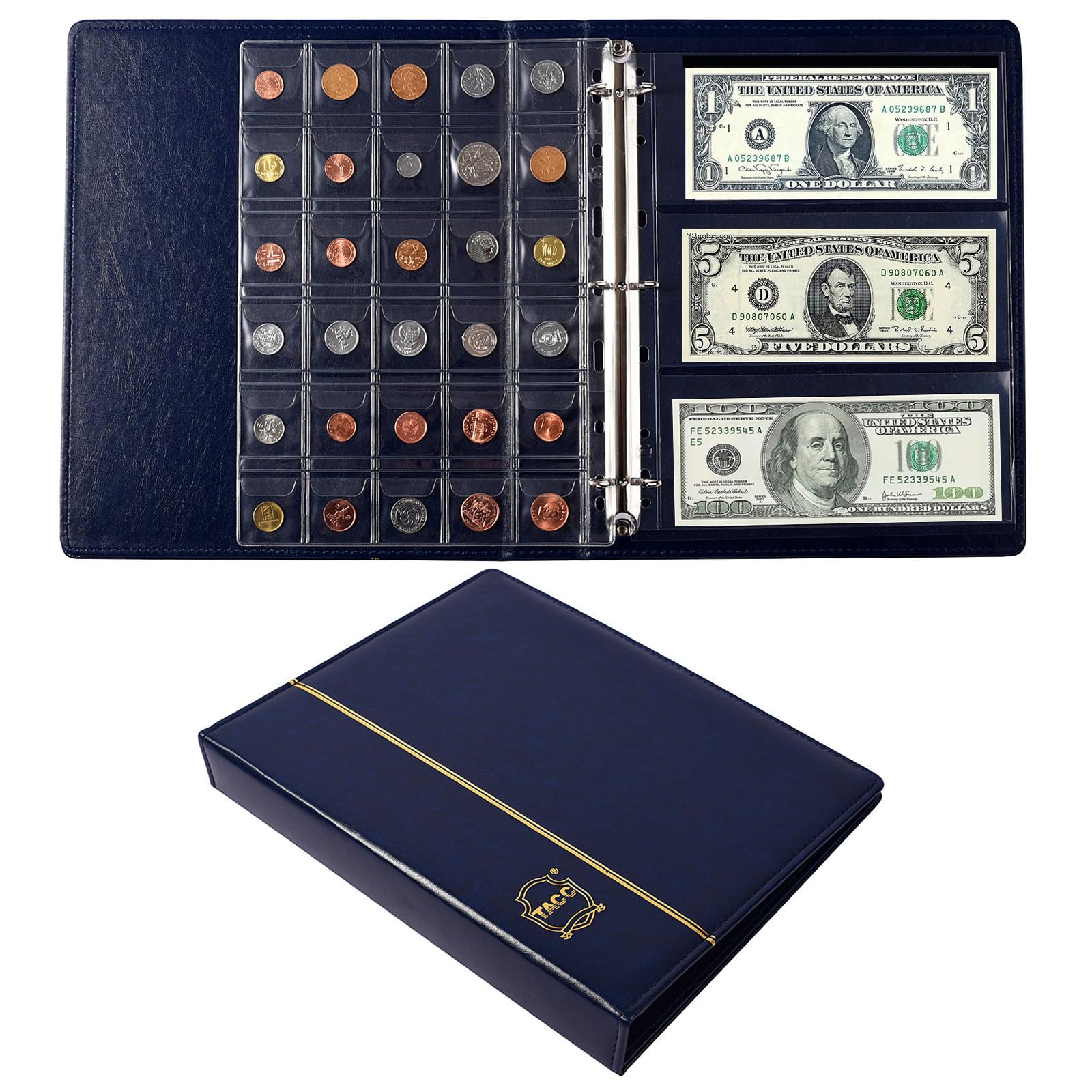 Ettonsun Leather 120 Pockets Coin Collecting Holder Album,24 Pockets Paper Money Currency Collection Supplies Holders,Large Storage Book for Collectors,Bill Commemorative