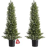 VEVOR Artificial Cedar Topiary Trees, 36 inch 2 Set Faux Pine Shrubs Plants, Fake Silk Tree Look Real, Easy Assembly for Decor Front Porch Outdoor Patio Garden Balcony Backyard Indoor Office(3FT