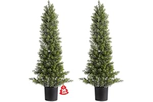 VEVOR Artificial Cedar Topiary Trees, 36 inch 2 Set Faux Pine Shrubs Plants, Fake Silk Tree Look Real, Easy Assembly for Decor Front Porch Outdoor Patio Garden Balcony Backyard Indoor Office（3FT