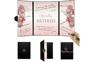 DARUNAXY Rose Gold Retirement Party Decorations for Women, Officially Retired Alternative Signature Guest Book Happy Retirement Gifts Signing Card Board for Retirement Farewell Party Supplies