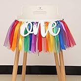 WAOUH Rainbow Banner for 1st Birthday - Highchair Banner for First Birthday Decoration, Cake Smash Photo Prop, Tulle Garland Banner (Colorful)