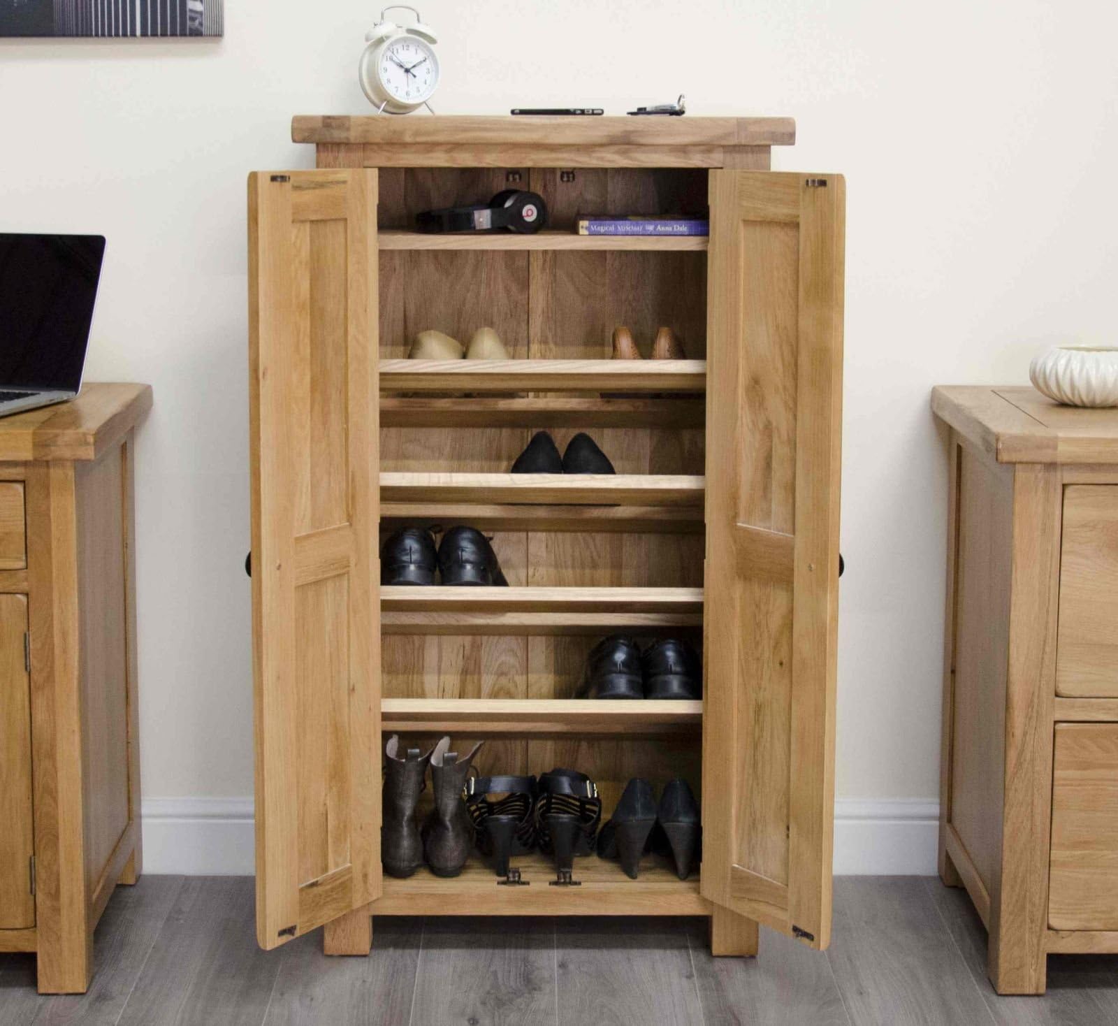 Original Rustic Solid Oak Furniture Shoe Storage Cabinet Cupboard Rack by Original Rustic