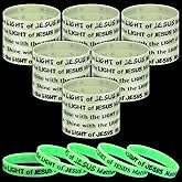 PullCrease Shine with The Light of Jesus Glow in The Dark Wristbands Easter Matthew 5: 16 Silicone Rubber Bracelets 5 Style Phrases for Easter Bible Sunday School Church Supply Campaign Gift