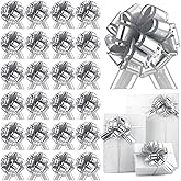24pcs Silver Pull Bow for Gift Wrapping Basket Xmas Gift Bows Presents Wrap Ribbon Bow for Christmas Tree Ornament Wine Bottles Bouquet Flower Valentine's Day Party Decor(Silver-C, 6 Inch)