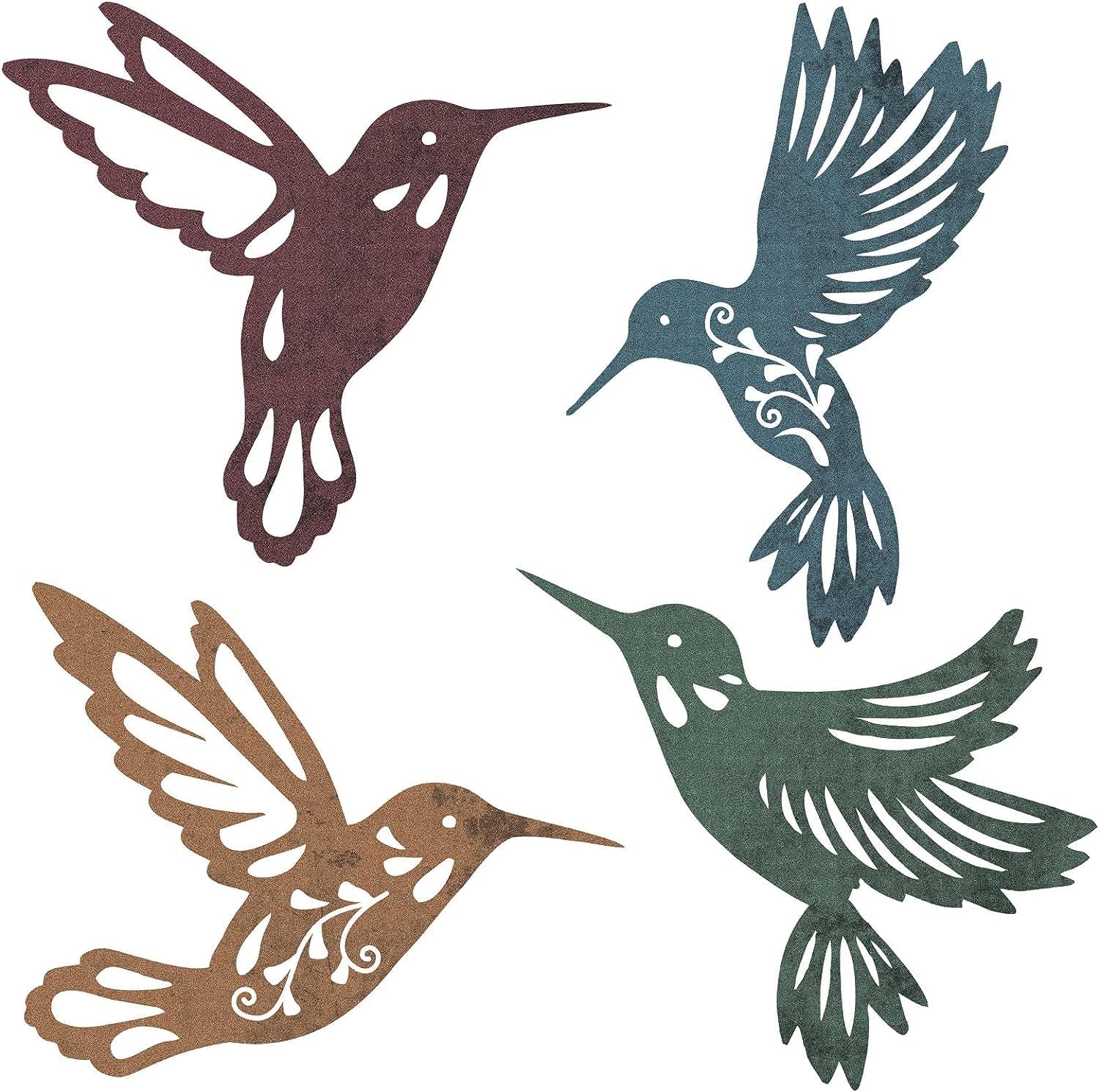 Plaques & Wall Art - Topvop 4 Pieces Metal Hummingbird Wall Art Decor Metal Hummingbird Wall Sculpture (Hummingbird)
