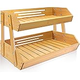 [Upgraded Length] 16.5-Inch Fruit Stand Storage Holder with 4 Sturdier Legs, 2-Tier Fruit Basket , Bamboo Fruit Bowl Holder for Fruit,Vegetables,Bread, Snacks, Home Kitchen Countertop Organizer